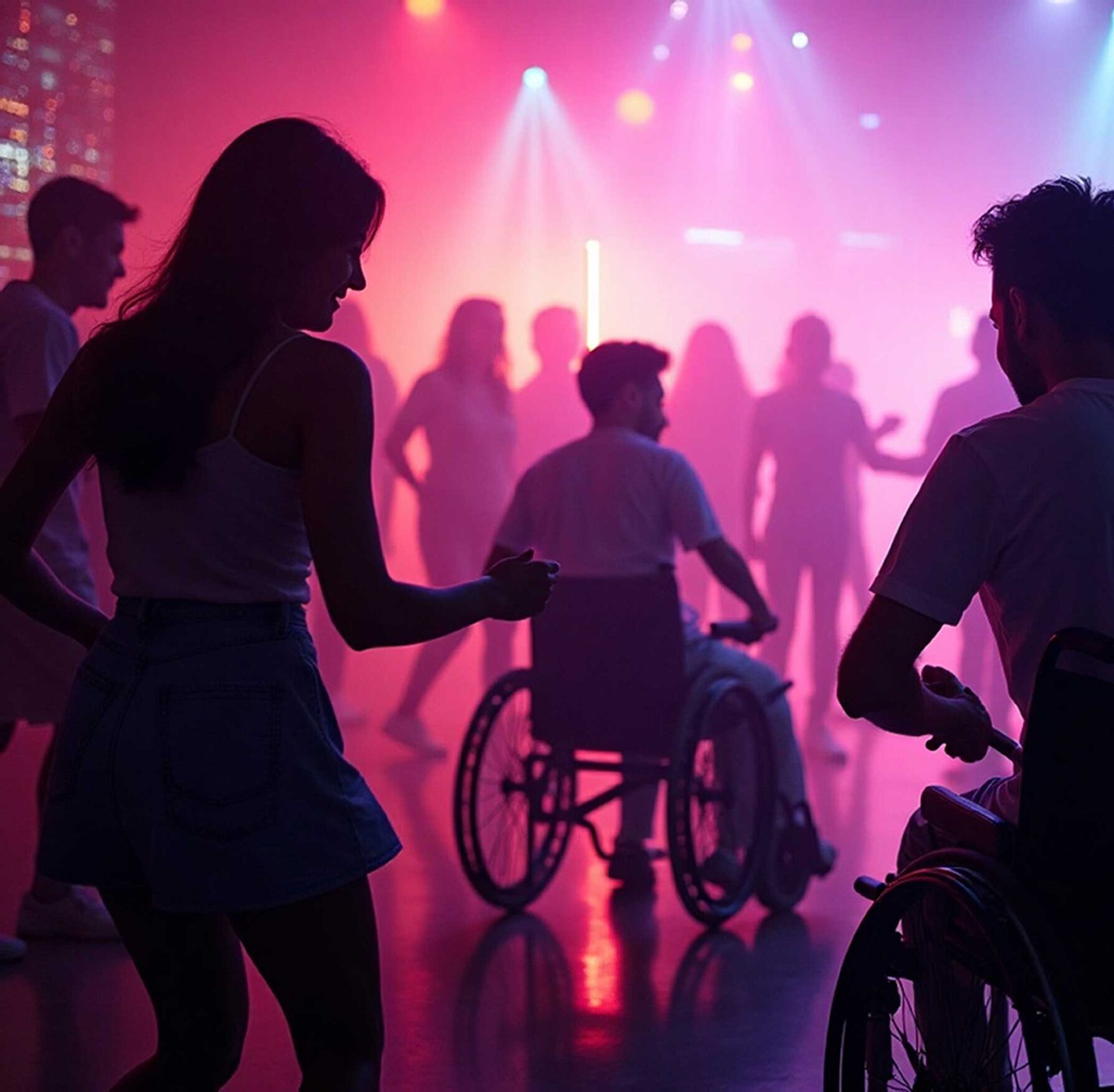Menschen mit und ohne Behinderung tanzen gemeinsam bei einem inklusiven Clubbing in Wien